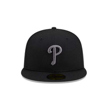 Load image into Gallery viewer, Philadelphia Phillies New Era MLB 59FIFTY 5950 Fitted Cap Hat Black Crown/Visor Dark Gray Logo Gray UV