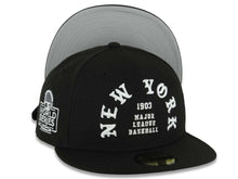 Load image into Gallery viewer, New York Yankees New Era MLB 59FIFTY 5950 Fitted Cap Hat Black Crown/Visor White 1903 Major League Baseball Logo 2024 World Series Side Patch Gray UV