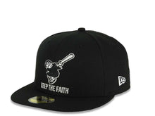 Load image into Gallery viewer, San Diego Padres New Era MLB 59FIFTY 5950 Fitted Cap Black Crown/Visor Black Swinging Friar Logo Keep The Faith Script 10 Years Petco Park Side Patch