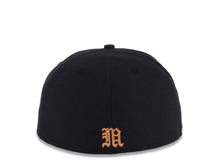 Load image into Gallery viewer, Mexico New Era 59FIFTY 5950 Fitted Cap Hat Navy Blue Crown/Visor Gray/Orange Skull Logo Aztec Calendar Side Patch Gray UV