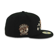 Load image into Gallery viewer, San Diego Padres New Era MLB 59FIFTY 5950 Fitted Cap Hat Black Crown/Visor Metallic Brown/Cream Logo With Cherry Blossoms 25th Anniversary Side Patch