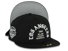 Load image into Gallery viewer, Los Angeles Dodgers New Era MLB 59FIFTY 5950 Fitted Cap Black Crown/Visor White 1958 Major League Baseball Logo 2025 World Series Champions Side Patch