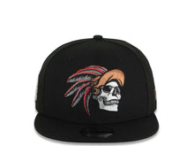 Load image into Gallery viewer, Mexico New Era 9FIFTY 950 Snapback Cap Hat Black Crown/Visor White/Metallic Brown/Metallic Red Skull Logo Aztec Calendar Side Patch Gray UV