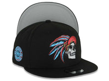 Load image into Gallery viewer, Mexico New Era 9FIFTY 950 Snapback Cap Hat Black Crown/Visor White/Metallic Red/Blue Skull Logo Aztec Calendar Side Patch Gray UV