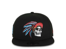 Load image into Gallery viewer, Mexico New Era 9FIFTY 950 Snapback Cap Hat Black Crown/Visor White/Metallic Red/Blue Skull Logo Aztec Calendar Side Patch Gray UV