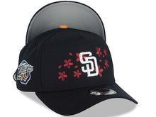 Load image into Gallery viewer, San Diego Padres New Era MLB 9FORTY 940 Adjustable A-Frame Cap Navy Crown/Visor White Logo With Hot Pink Cherry Blossoms 1998 World Series Side Patch
