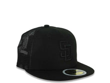 Load image into Gallery viewer, (Youth) San Diego Padres New Era MLB 59FIFTY 5950 Fitted Trucker/Mesh Cap Hat Black Crown/Visor Black Logo Black UV