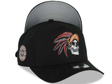 Load image into Gallery viewer, Mexico New Era 9FORTY 940 Adjustable A-Frame Cap Hat Black Crown/Visor White/Metallic Brown Skull Logo Aztec Calendar Side Patch Gray UV