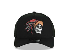 Load image into Gallery viewer, Mexico New Era 9FORTY 940 Adjustable A-Frame Cap Hat Black Crown/Visor White/Metallic Brown Skull Logo Aztec Calendar Side Patch Gray UV