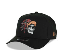 Load image into Gallery viewer, Mexico New Era 9FORTY 940 Adjustable A-Frame Cap Hat Black Crown/Visor White/Metallic Brown Skull Logo Aztec Calendar Side Patch Gray UV