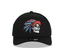 Load image into Gallery viewer, Mexico New Era 9FORTY 940 Adjustable A-Frame Cap Hat Black Crown/Visor White/Metallic Red/Blue Skull Logo Aztec Calendar Side Patch Gray UV