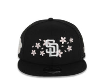 Load image into Gallery viewer, San Diego Padres New Era MLB 9FIFTY 950 Snapback Cap Hat Black Crown/Visor White Logo With Pink Cherry Blossoms 1998 World Series Side Patch Gray UV