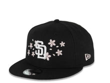 Load image into Gallery viewer, San Diego Padres New Era MLB 9FIFTY 950 Snapback Cap Hat Black Crown/Visor White Logo With Pink Cherry Blossoms 1998 World Series Side Patch Gray UV