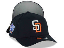 Load image into Gallery viewer, San Diego Padres New Era MLB 9FORTY 940 Adjustable A-Frame Cap Hat Navy Blue Crown/Visor White/Orange Logo 1998 World Series Side Patch Gray UV