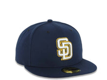 Load image into Gallery viewer, San Diego Padres New Era MLB 59FIFTY 5950 Fitted Cap Hat Navy Blue Crown/Visor White/Navy Blue/Yellow Logo Gray UV