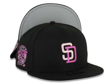 Load image into Gallery viewer, San Diego Padres New Era MLB 9FIFTY 950 Snapback Cap Hat Black Crown/Visor Pink/Purple Logo 25th Anniversary Side Patch Gray UV