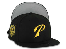Load image into Gallery viewer, San Diego Padres New Era MLB 9FIFTY 950 Snapback Cap Hat Black Crown/Visor Yellow P Logo 40th Anniversary Side Patch Gray UV