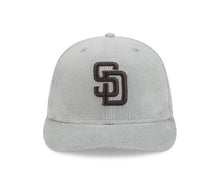 Load image into Gallery viewer, (Corduroy) San Diego Padres New Era MLB 59FIFTY 5950 Fitted Cap Hat Gray Crown/Visor Dark Brown Logo Gray UV
