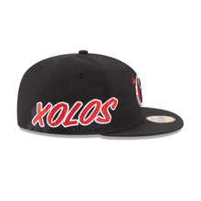 Load image into Gallery viewer, Xolos de Tijuana New Era Liga MX 59FIFTY 5950 Fitted Cap Hat Black Crown/Visor Team Color Logo Xolos Script Side Patch Gray UV