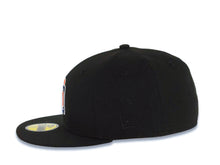 Load image into Gallery viewer, San Diego Padres New Era MLB 59FIFTY 5950 Fitted Cap Hat Black Crown/Visor Orange/Navy Blue/White Flat Stitching Logo Batterman Batty Side Patch
