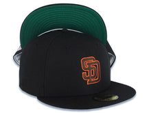 Load image into Gallery viewer, San Diego Padres New Era MLB 59FIFTY 5950 Fitted Cap Hat Black Crown/Visor Brown/Orange Flat Stitching Logo Green UV