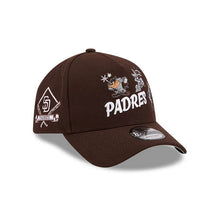 Load image into Gallery viewer, San Diego Padres New Era MLB 9FORTY 940 Adjustable A-Frame Cap Hat Dark Brown Crown/Visor White Script Logo Diamond Side Patch (Looney Tunes)