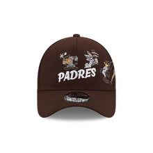 Load image into Gallery viewer, San Diego Padres New Era MLB 9FORTY 940 Adjustable A-Frame Cap Hat Dark Brown Crown/Visor White Script Logo Diamond Side Patch (Looney Tunes)