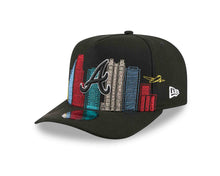 Load image into Gallery viewer, Atlanta Braves New Era MLB 9FIFTY 950 Snapback A-Frame Cap Hat Black Crown/Visor Black/White Logo With Skyline Gray UV