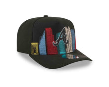 Load image into Gallery viewer, Atlanta Braves New Era MLB 9FIFTY 950 Snapback A-Frame Cap Hat Black Crown/Visor Black/White Logo With Skyline Gray UV