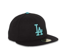 Load image into Gallery viewer, Los Angeles Dodgers New Era MLB 59FIFTY 5950 Fitted Cap Hat Black Crown/Visor Aqua Logo Aqua UV