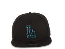 Load image into Gallery viewer, Los Angeles Dodgers New Era MLB 59FIFTY 5950 Fitted Cap Hat Black Crown/Visor Black/Aqua Logo