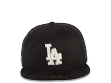 Load image into Gallery viewer, Los Angeles Dodgers New Era MLB 59FIFTY 5950 Fitted Cap Hat Black Suede Crown/Visor White Logo Gold Dodgers Text/Script Side Logo