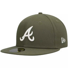 Load image into Gallery viewer, Atlanta Braves New Era  MLB 59FIFTY 5950 Fitted Cap Hat Olive Green Crown/Visor White Logo