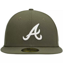 Load image into Gallery viewer, Atlanta Braves New Era  MLB 59FIFTY 5950 Fitted Cap Hat Olive Green Crown/Visor White Logo