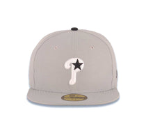 Load image into Gallery viewer, Philadelphia Phillies New Era MLB 59FIFTY 5950 Fitted Cap Hat Gray Crown/Visor White/Black Logo With Star Black UV