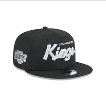 Load image into Gallery viewer, Los Angeles Kings New Era NHL 9FIFTY 950 Snapback Cap Hat Black Crown/Visor Silver/White Script/Text Logo