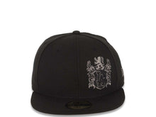 Load image into Gallery viewer, Los Angeles Dodgers New Era MLB 59FIFTY 5950 Fitted Old English Writing Cap Hat Black Crown/Visor Black/Gray Side Corner Logo
