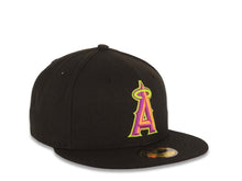 Load image into Gallery viewer, Los Angeles Anaheim Angels New Era MLB 59FIFTY 5950 Fitted Cap Hat Black Crown/Visor Neon Orange/Magenta/Lime Green Halo Logo