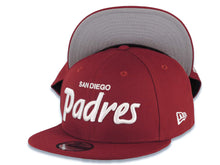 Load image into Gallery viewer, San Diego Padres New Era MLB 9FIFTY 950 Snapback Cap Hat Cardinal Crown/Visor White Text/Script Logo Gray UV