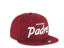 Load image into Gallery viewer, San Diego Padres New Era MLB 9FIFTY 950 Snapback Cap Hat Cardinal Crown/Visor White Text/Script Logo Gray UV