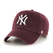 Load image into Gallery viewer, New York Yankees '47 Brand MLB Clean Up Adjustable Cap Hat Maroon Crown/Visor White Logo