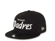 Load image into Gallery viewer, San Diego Padres New Era MLB 9FIFTY 950 Snapback Cap Hat Black Crown/Visor White Script/Text Logo