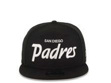 Load image into Gallery viewer, San Diego Padres New Era MLB 9FIFTY 950 Snapback Cap Hat Black Crown/Visor White Script/Text Logo