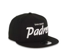 Load image into Gallery viewer, San Diego Padres New Era MLB 9FIFTY 950 Snapback Cap Hat Black Crown/Visor White Script/Text Logo