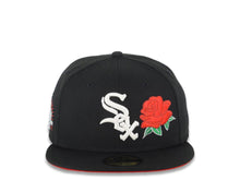 Load image into Gallery viewer, Chicago White Sox New Era MLB 59FIFTY 5950 Fitted Cap Hat Black Crown/Visor White Logo with Rose 2005 World Series Side Patch