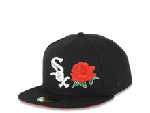 Load image into Gallery viewer, Chicago White Sox New Era MLB 59FIFTY 5950 Fitted Cap Hat Black Crown/Visor White Logo with Rose 2005 World Series Side Patch