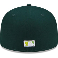 Load image into Gallery viewer, Los Angeles Dodgers New Era MLB 59FIFTY 5950 Fitted Cap Hat Dark Green Crown/Visor Lime Green Logo 50th Anniversary Side Patch Lime Green UV