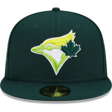 Load image into Gallery viewer, Toronto Blue Jays New Era MLB 59FIFTY 5950 Fitted Cap Hat Dark Green Crown/Visor Light Green/White Logo 40th Anniversary Side Patch