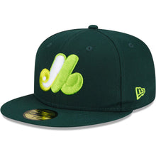 Load image into Gallery viewer, Montreal Expos New Era MLB 59FIFTY 5950 Fitted Cap Hat Dark Green Crown/Visor Light Green/White Logo 40th Anniversary Side Patch
