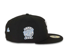 Load image into Gallery viewer, San Diego Padres New Era MLB 59FIFTY 5950 Fitted Cap Hat Black Crown/Visor White Logo With Palm Trees Heart Back Logo 25th Anniversary Side Patch